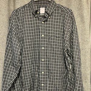 Brooks Brothers 346 Men's Medium Long Sleeve Black White Plaid Button Up Shirt